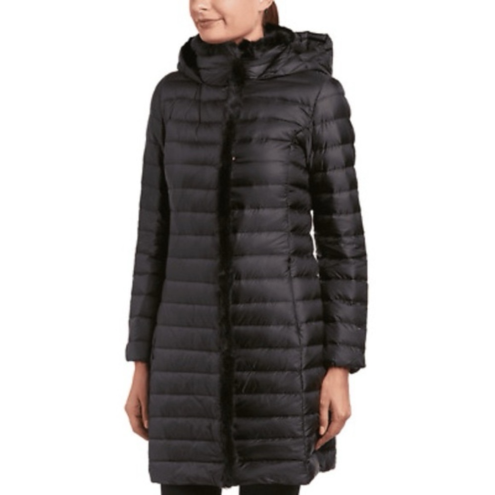 COLE HAAN Faux Fur Trim Hooded Puffer Jacket medium